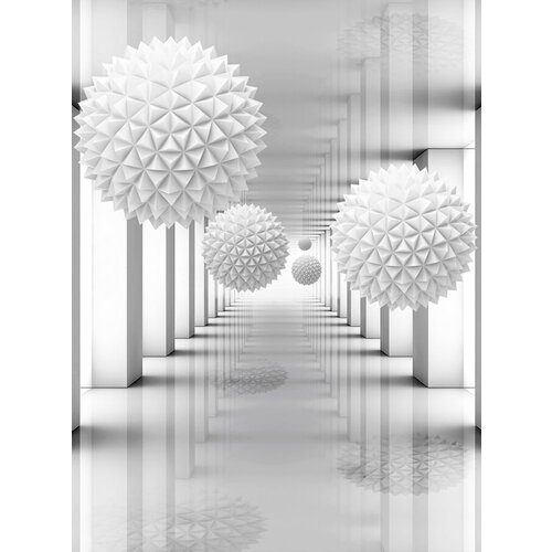 Моющиеся виниловые фотообои Белый тоннель и колючие шары 3D, 200х270 см