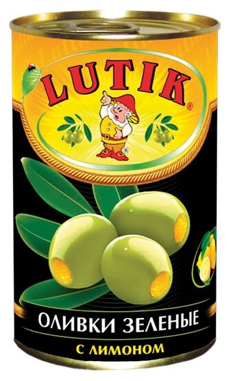 Lutik Оливки зеленые с лимоном в рассоле, жестяная банка 314 мл