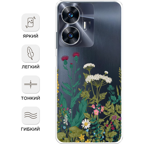 Силиконовый чехол на Realme C55 / Реалми C55 Дикие полевые цветы, прозрачный силиконовый чехол на realme v20 реалми в20 дикие полевые цветы прозрачный