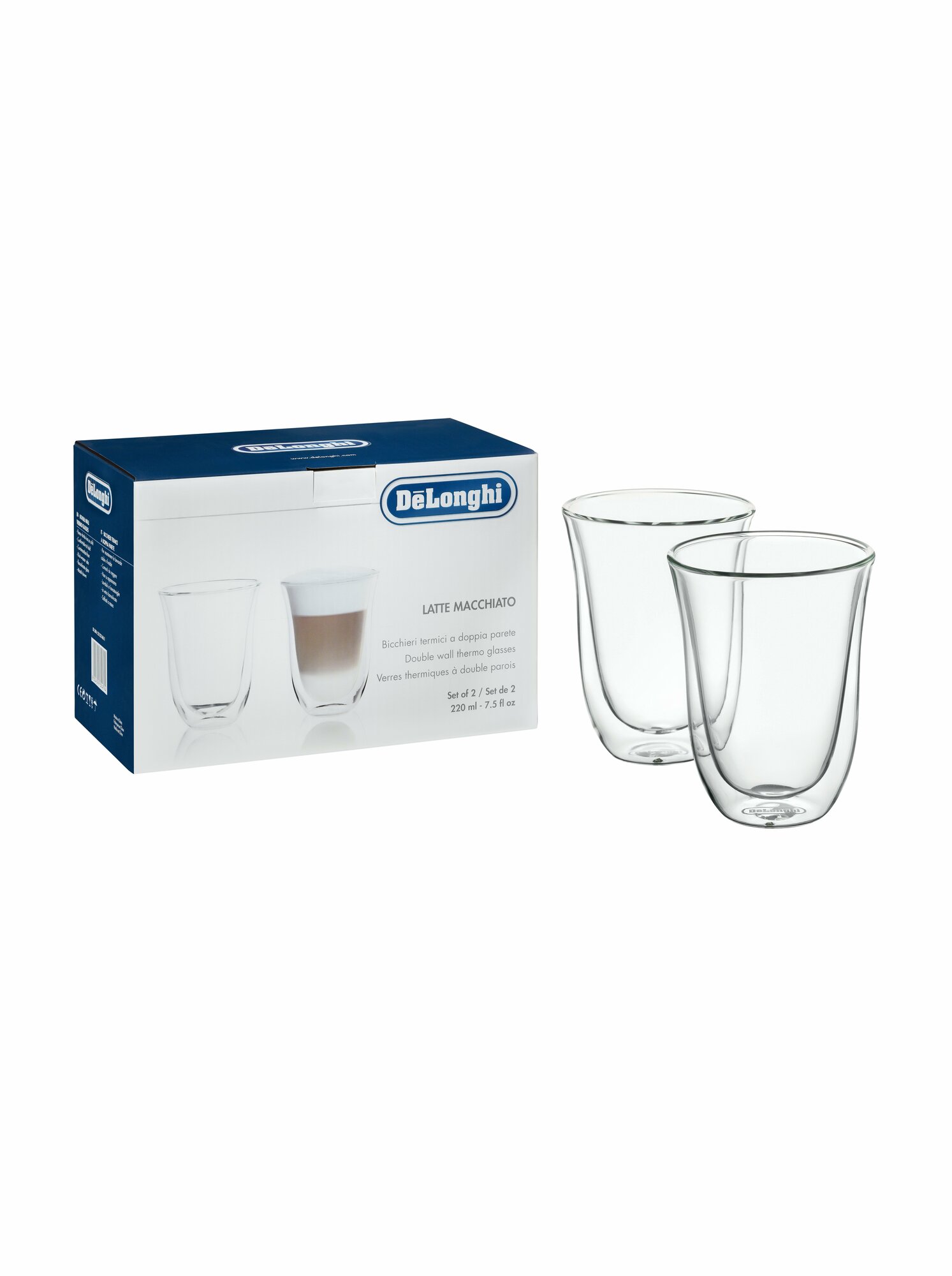 Набор стаканов De'Longhi Latte cups DLSC312, 220 мл, 2 шт, прозрачный