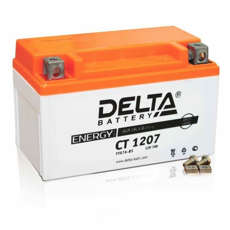 Аккумулятор мотоциклетный Delta CT1207 YTX7A-BS 12V 7Ah AGM(залит и готов к применению)