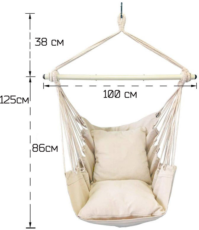 Кресло-гамак подвесное Skully cotton swing chair 130х100 with pillows white - фотография № 3