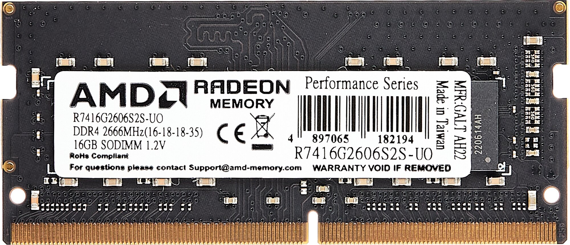 Оперативная память AMD Radeon R7 Performance 16 ГБ DDR4 2666 МГц SODIMM CL16 R7416G2606S2S-UO