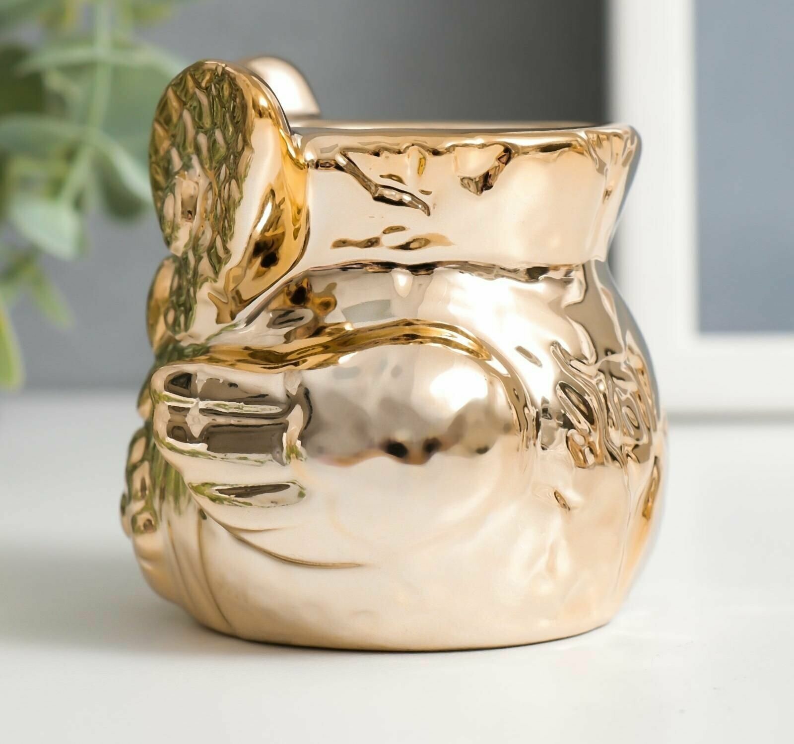 Подсвечник керамика на 1 свечу "Совёнок с ромашкой" золото 7х7х6,5 см - фотография № 4