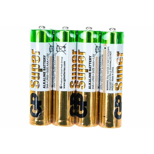 Алкалиновые батарейки мизинчиковые GP Super Alkaline 24А ААA - 12 шт. 24ARS-2SB4 батарейки комплект 4 шт gp super aaa lr03 24а алкалиновые мизинчиковые в пленке 24ars 2sb4 454089