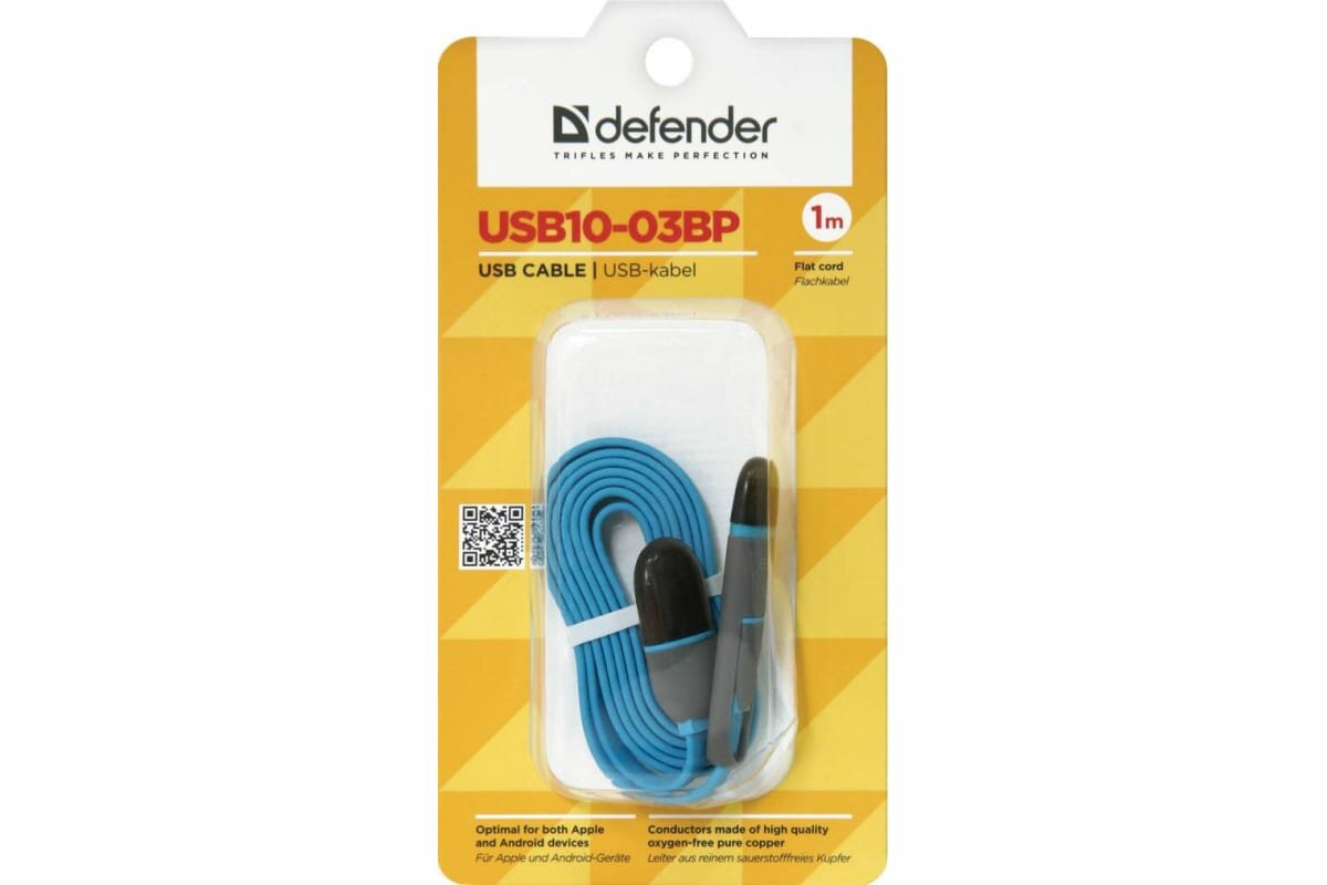 Кабель Defender USB - microUSB/Apple Lightning (USB10-03BP), 1 м, синий