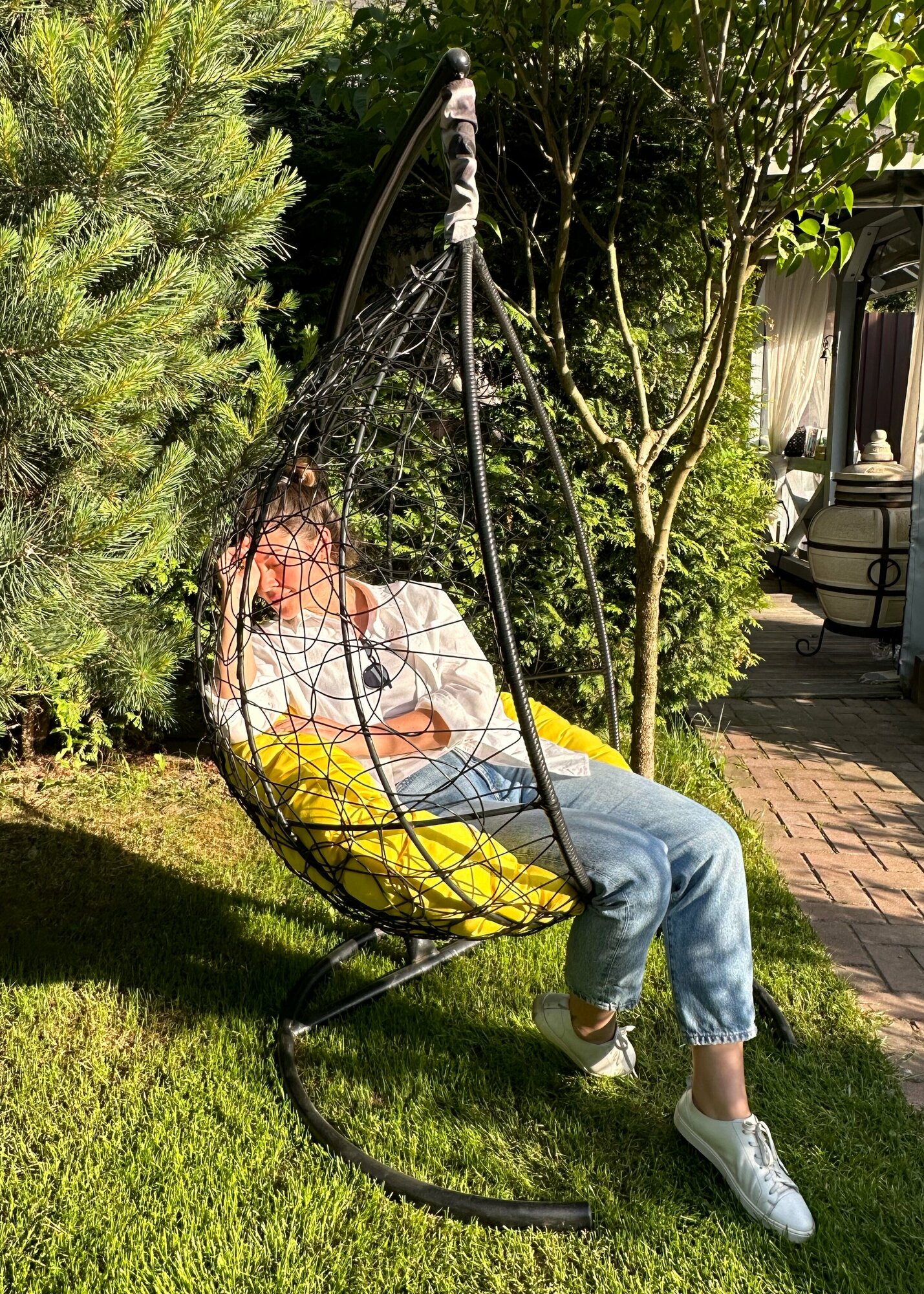 Подушка для подвесного кресла круглая 110 см Желтый - фотография № 8