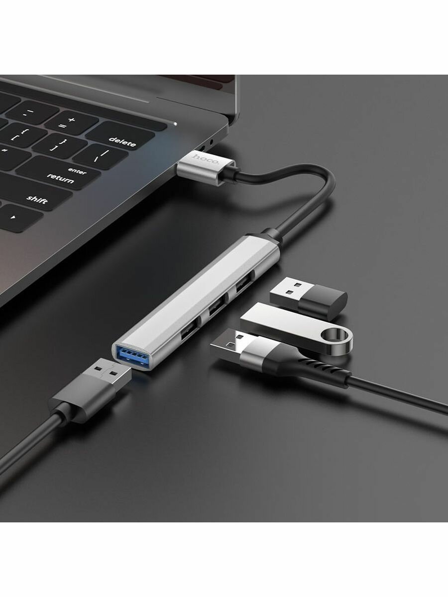 Хаб USB Hoco HB26 3xUSB 2.0/1xUSB 3.0 Grey 6931474765468