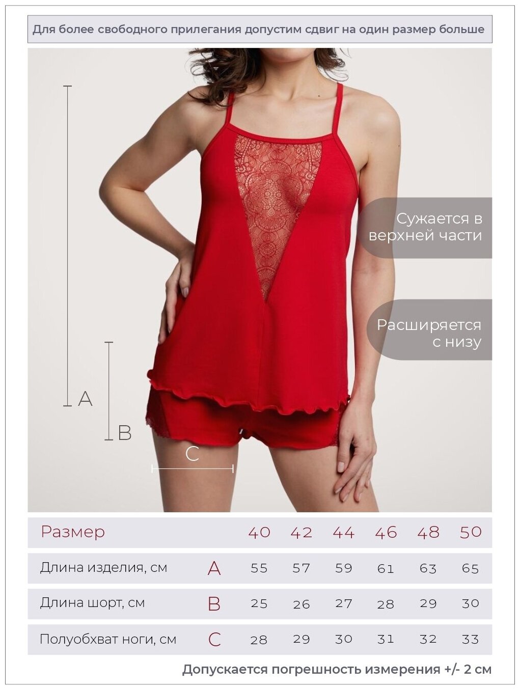 Пижама с шортами кружевная Mon Plaisir, арт. 17703031, красный, размер 48 - фотография № 10