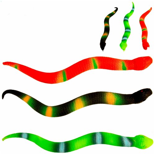 Игрушки резиновые фигурки тянучки рептилии Змеи 37 см. набор 3 шт. игрушки резиновые фигурки тянучки осьминоги 19 см набор 3 штуки