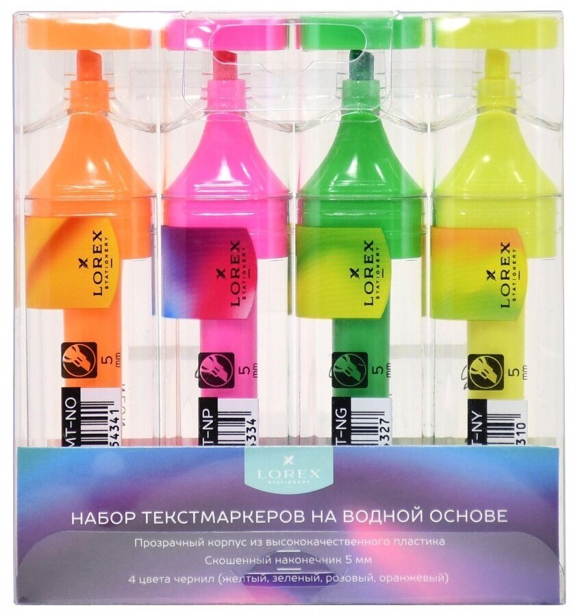 Набор маркеров-текстовыделителей Lorex Mark it Neon (1-5мм, 4 цвета неон), 4шт.