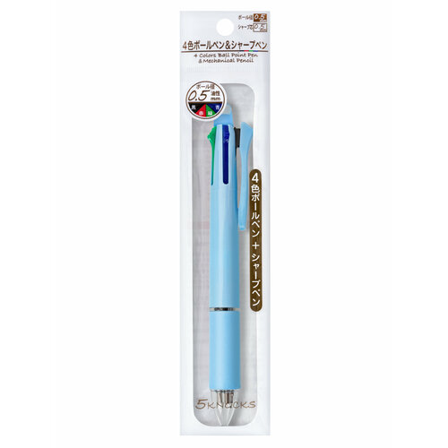 Ручка многоцветная шариковая автоматическая, 4 цвета + механический карандаш голубая