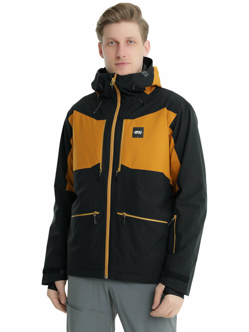 Куртка Picture Organic для сноубординга, средней длины, силуэт прямой, мембранная, водонепроницаемая, воздухопроницаемая, герметичные швы, снегозащитная юбка, внутренние карманы, карман для ски-пасса, регулируемый капюшон, размер S, коричневый, черный