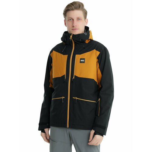 Куртка Picture Organic для сноубординга, средней длины, силуэт прямой, мембранная, водонепроницаемая, воздухопроницаемая, герметичные швы, снегозащитная юбка, внутренние карманы, карман для ски-пасса, регулируемый капюшон, размер L, коричневый, черный