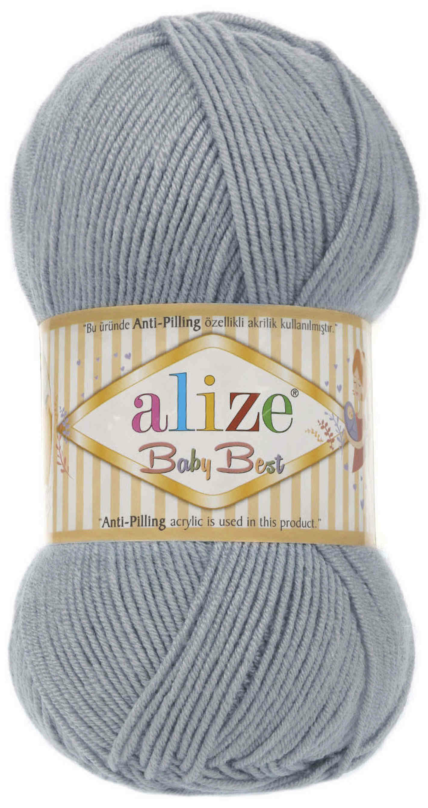 Пряжа Alize Baby best серый (119), 90%акрил/10%бамбук, 240м, 100г, 2шт