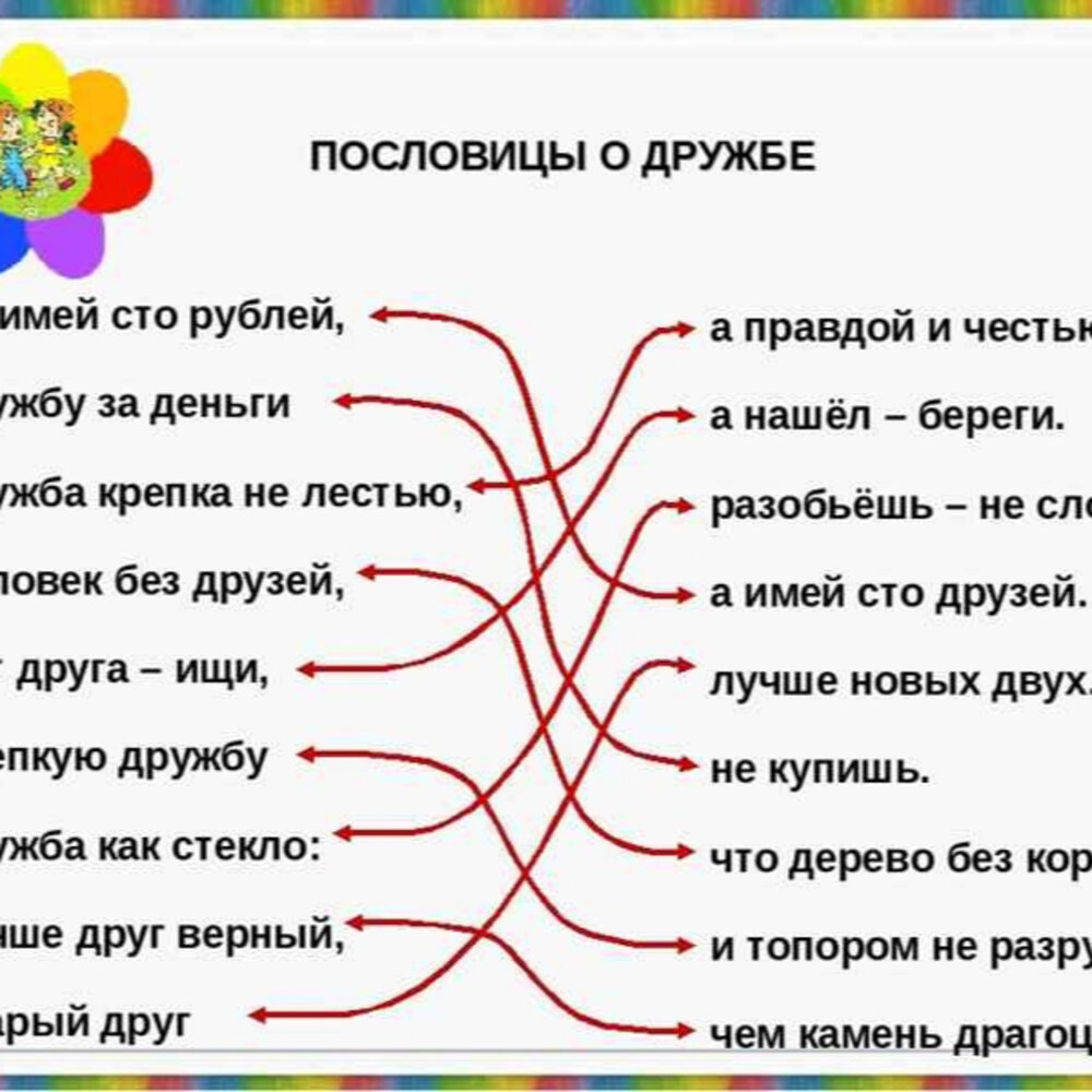 Пословицы о дружбе 1 класс короткие с картинками