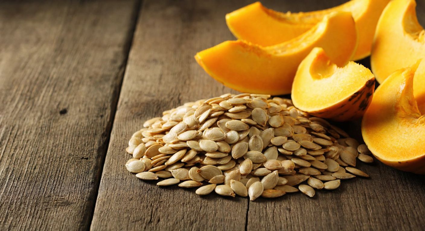 A close-up of a small pile of roasted pumpkin seeds on a rustic wooden table, with a handful of fresh pumpkin slices and a warm, golden light highlighting their texture.  

*(Note: The description avoids text, symbols, and technology while evoking the Turkish context through the rustic setting and focus on a local ingredient.)*