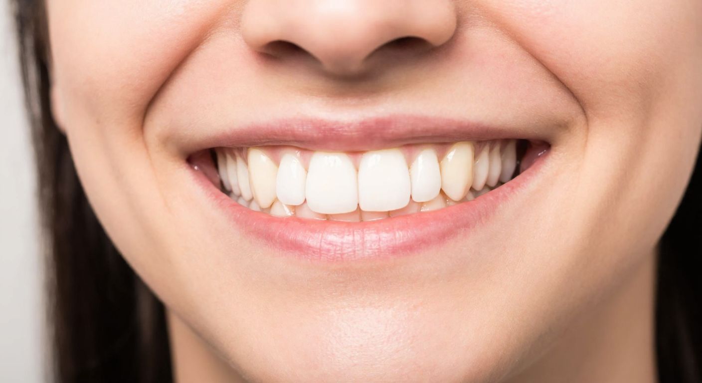 A close-up of a smiling Turkish person with a bright, healthy set of teeth, highlighting the upper right third molar (wisdom tooth) in a dental clinic setting.