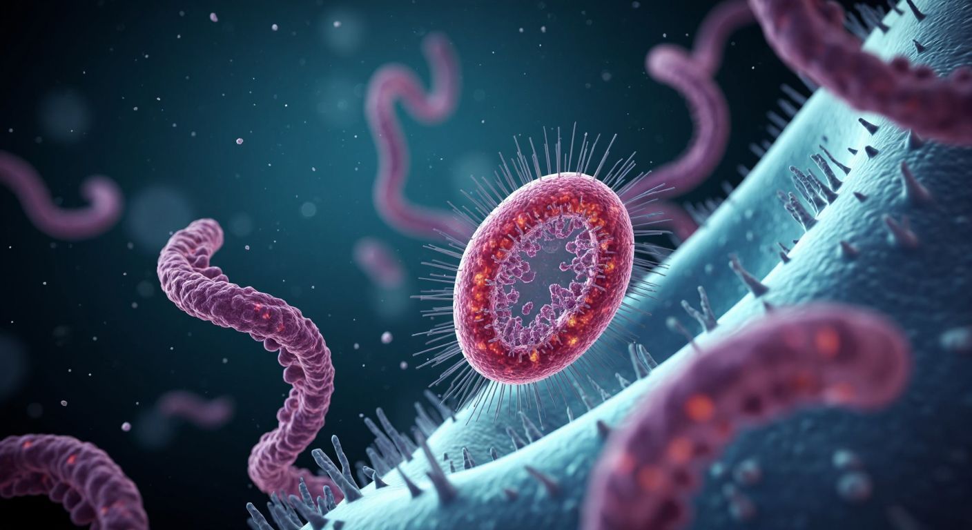 A simple, magnified view of a prokaryotic cell with scattered DNA strands floating freely in the cytoplasm, surrounded by a cell membrane but no distinct nucleus.