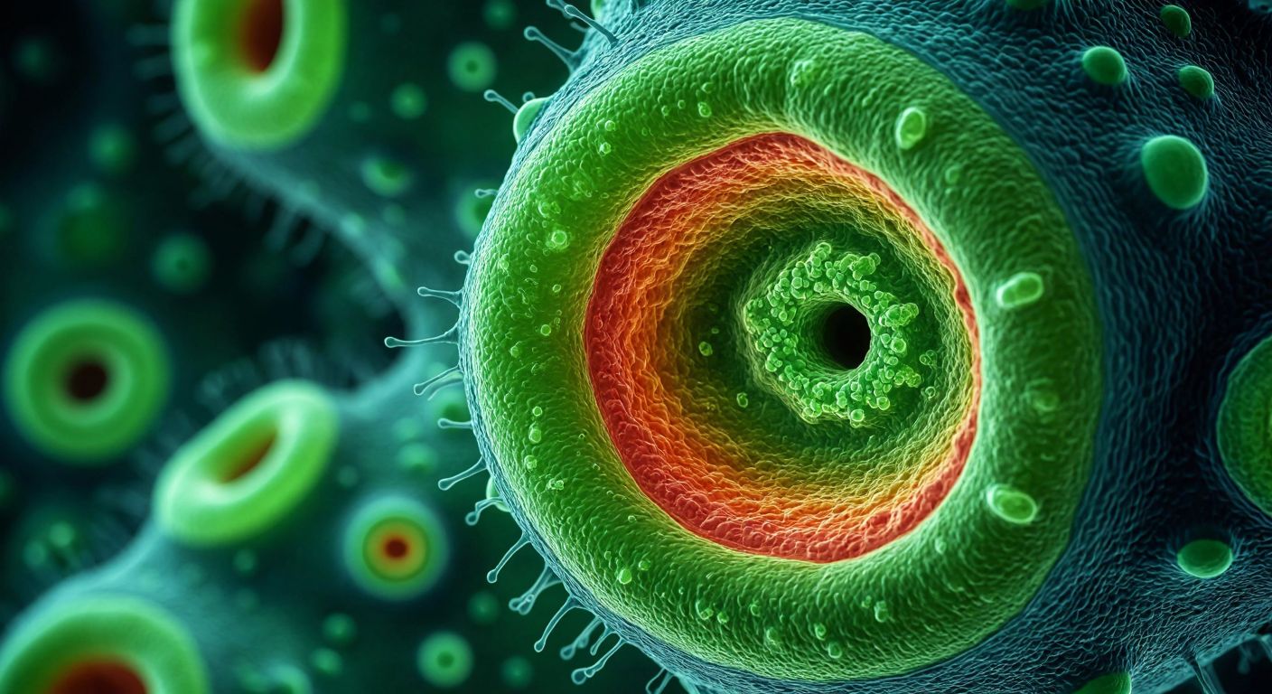 A vibrant, magnified cross-section of a plant cell with a thick green cell wall, a flexible cell membrane, and colorful organelles like ribosomes, mitochondria, and a large central vacuole floating in the cytoplasm.