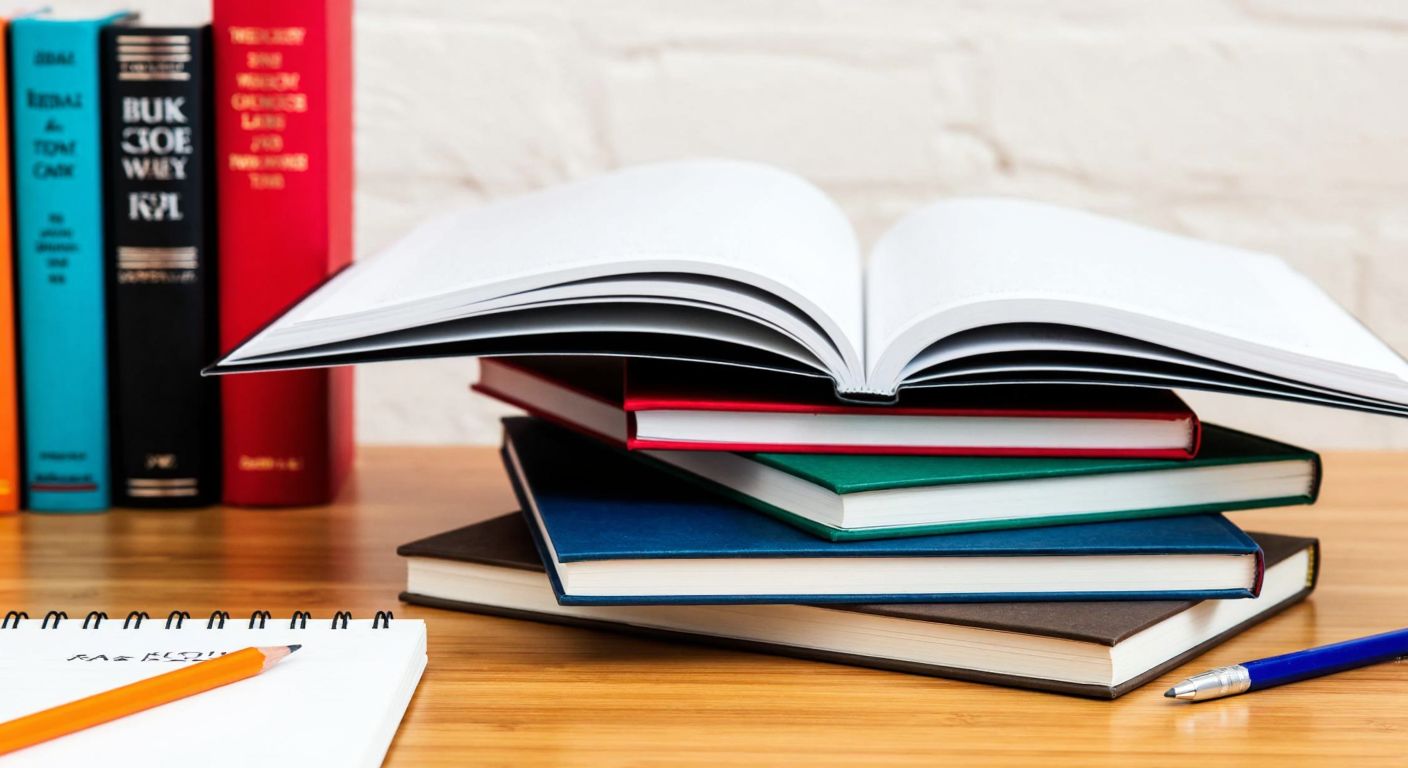 A stack of colorful Turkish middle school textbooks with one book open on a wooden desk, surrounded by a notebook and a pencil.