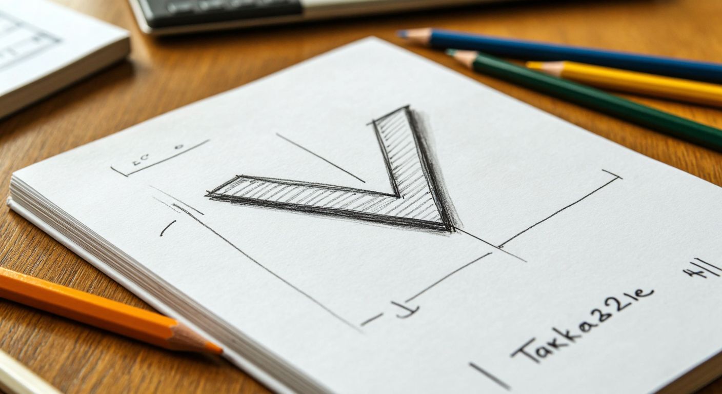 A hand-drawn mathematical symbol resembling a checkmark with a horizontal line extending from its top, floating above a sheet of paper with faint pencil calculations, evoking a classroom setting in Turkey.