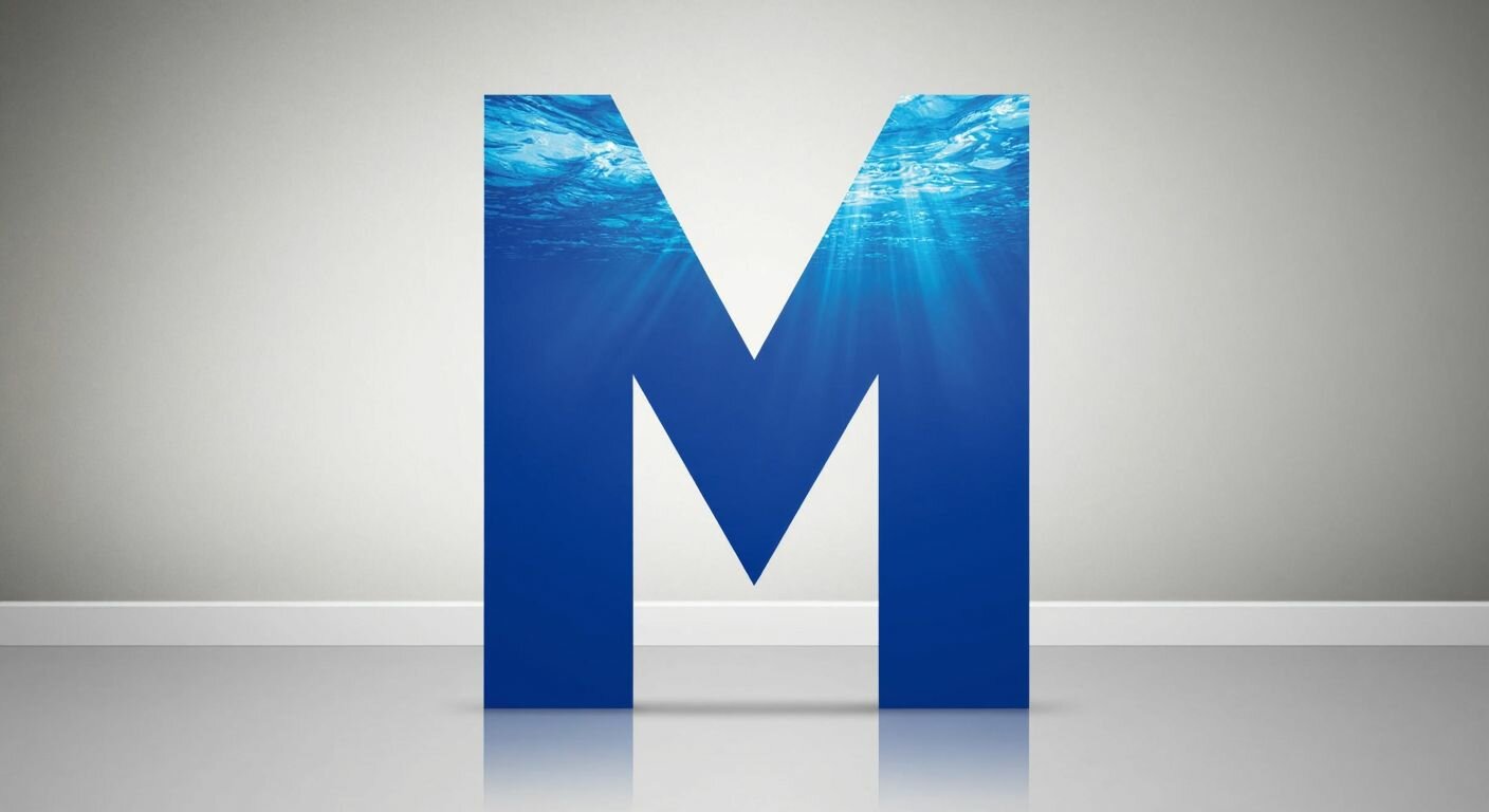 A stylized blue "M" shaped like ocean waves, symbolizing the Marmara Sea, set against a neutral background with a subtle academic ambiance.
