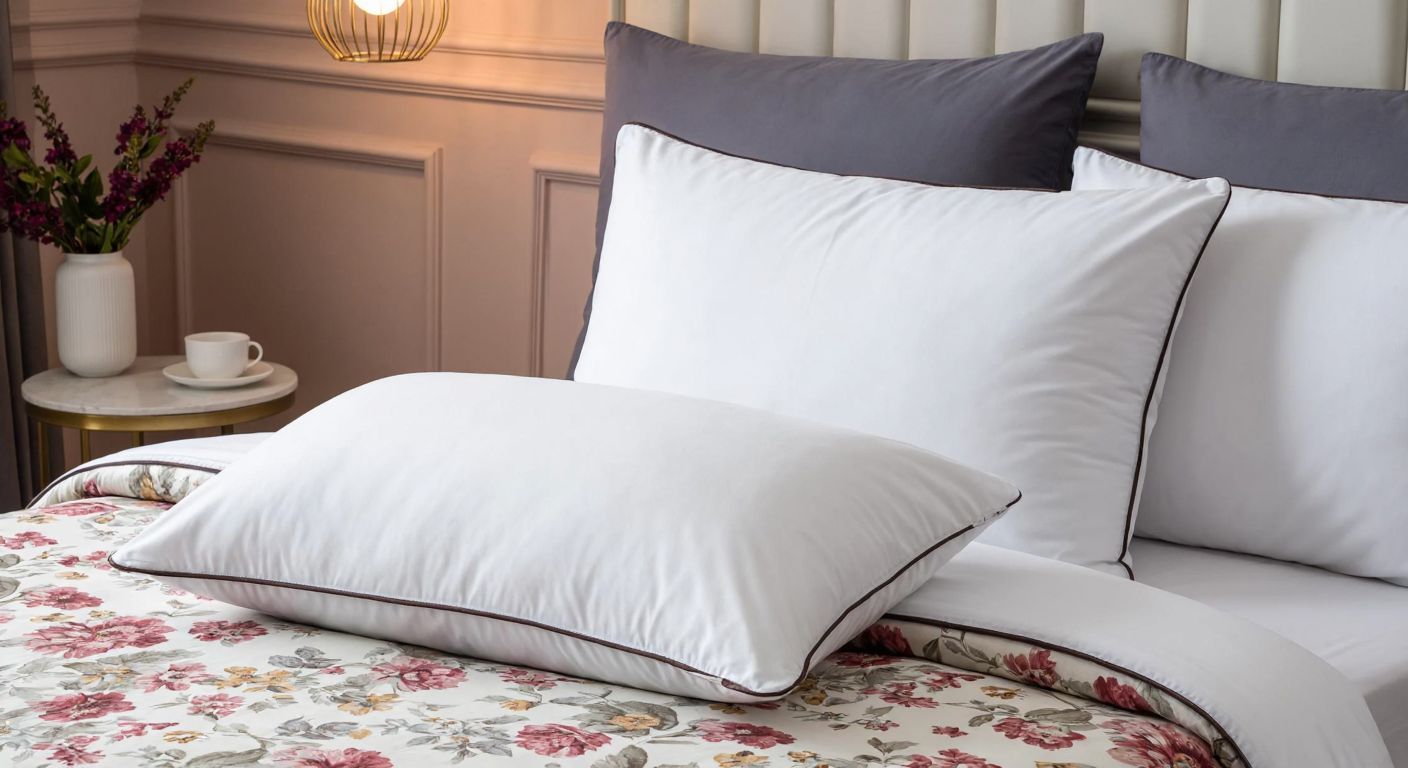 A neatly arranged bed in a cozy Turkish home with two plush, rectangular pillows (one 50x70 cm and the other 40x60 cm) resting on a floral-patterned duvet, evoking comfort and domestic warmth.
