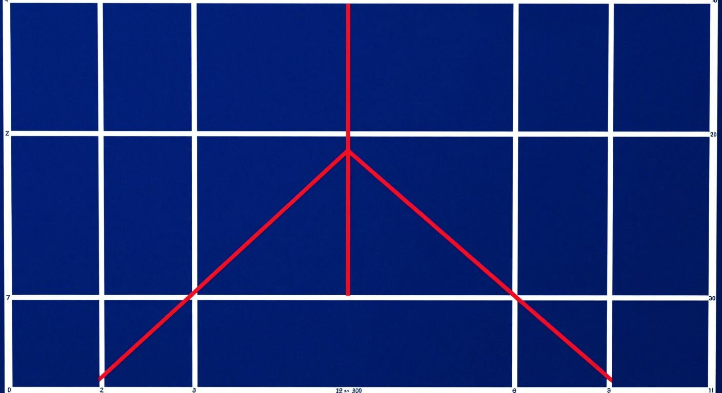 A bright white grid on a dark blue background with two perpendicular red lines intersecting at the center, forming a simple coordinate plane.