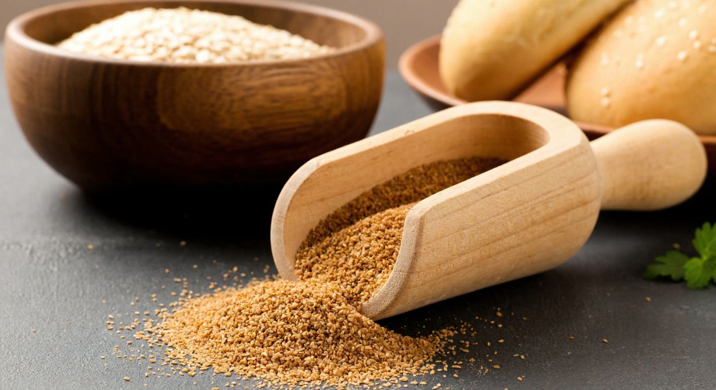 A wooden mortar and pestle grinding golden-brown flaxseeds into fine powder, with a rustic Turkish kitchen backdrop featuring a bowl of whole flaxseeds and freshly baked bread sprinkled with the ground seeds.