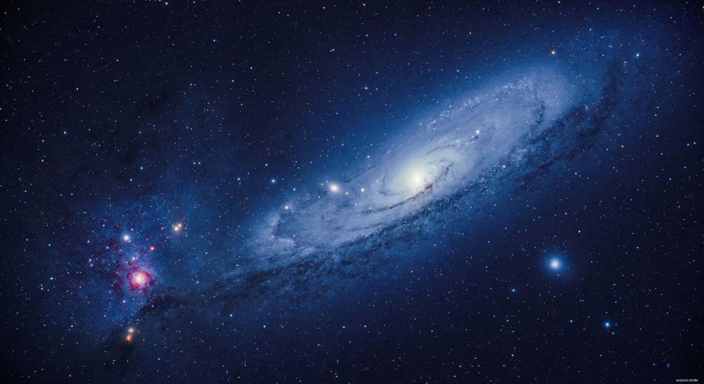 A vast, star-filled cosmos stretches endlessly, with swirling galaxies and nebulae glowing in deep blues and purples, evoking the immense scale of the observable universe.