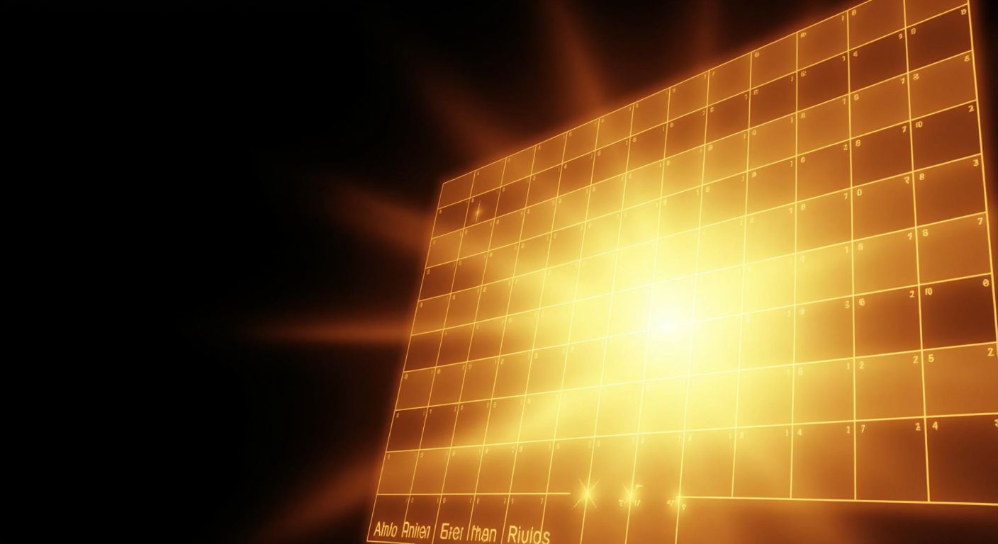 A glowing, abstract representation of the periodic table with a warm, expanding gradient radiating from the bottom-left corner, symbolizing the largest atomic radius.