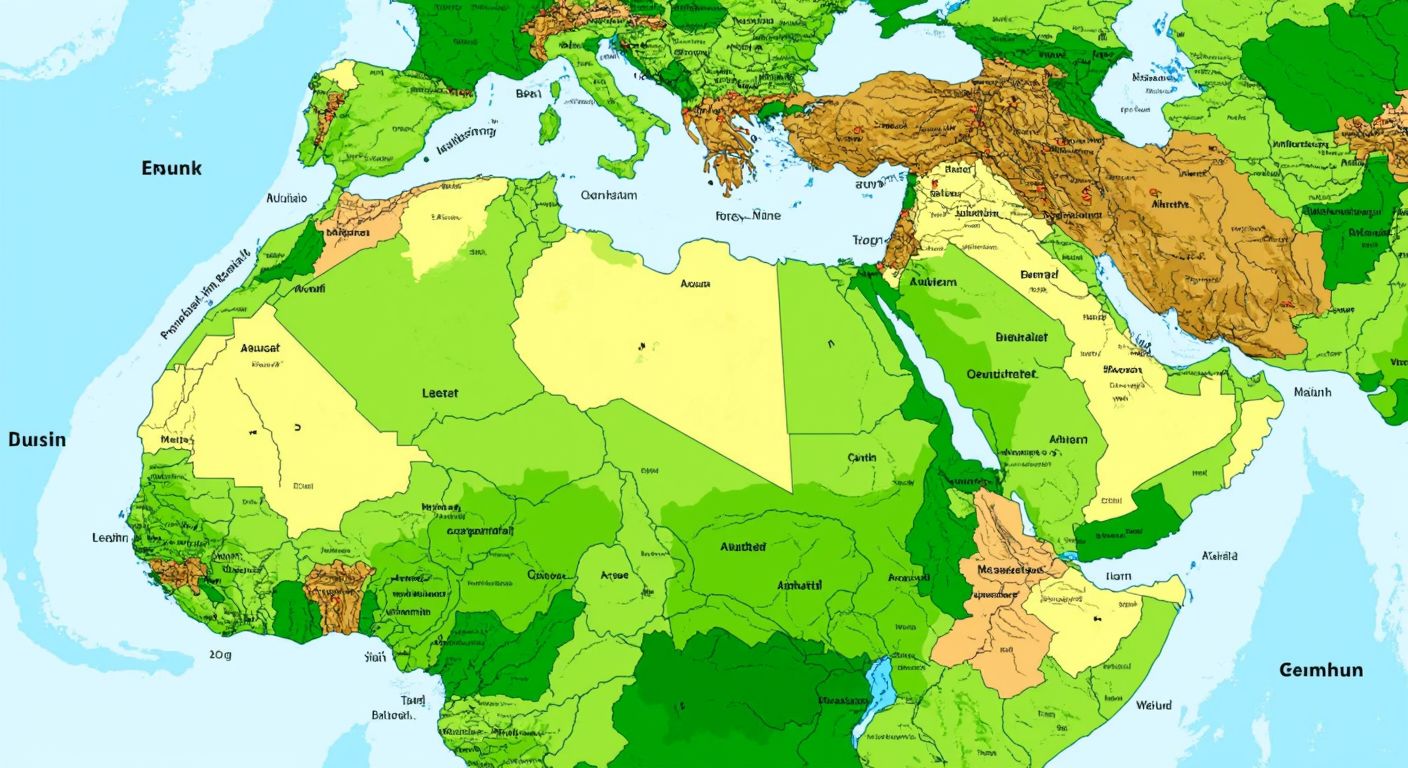 A detailed, colorful map of Germany with varying shades of green representing its diverse landscapes, bordered by neighboring countries without any labels.
