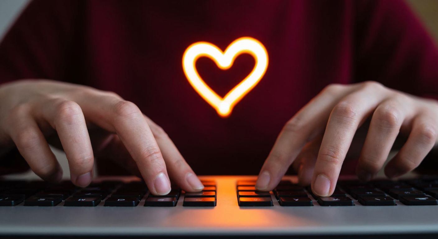A person's hands hovering over a keyboard with fingers poised to press the Alt and 3 keys, evoking curiosity and focus, while a faint glowing heart shape hovers above the keys.