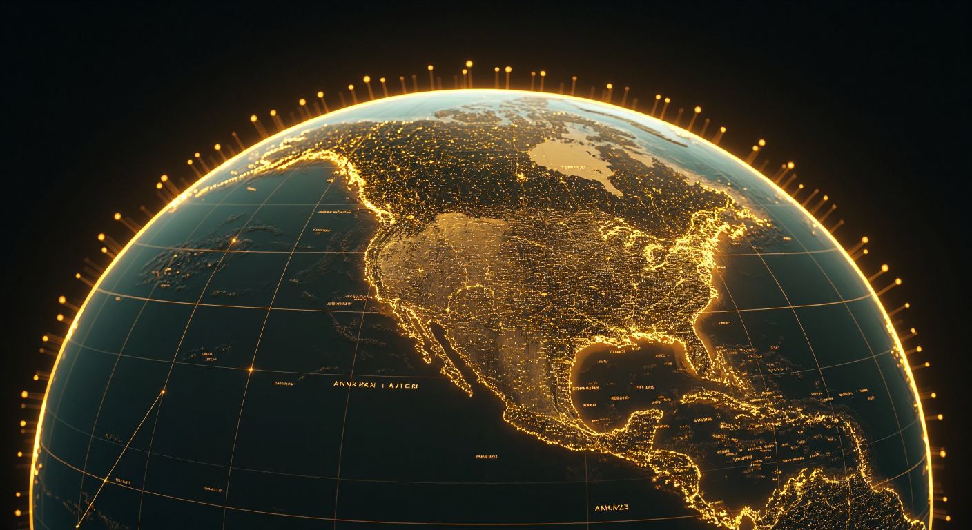 A glowing globe with precise latitude and longitude lines highlighted over Turkey, pinpointing Istanbul, Ankara, and Izmir with small golden markers.