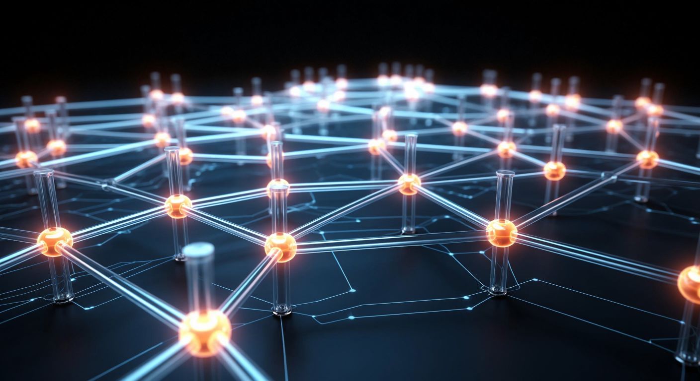 A glowing digital document with interconnected nodes and flexible branches, symbolizing the adaptable structure of UBL schemas, set against a neutral background.