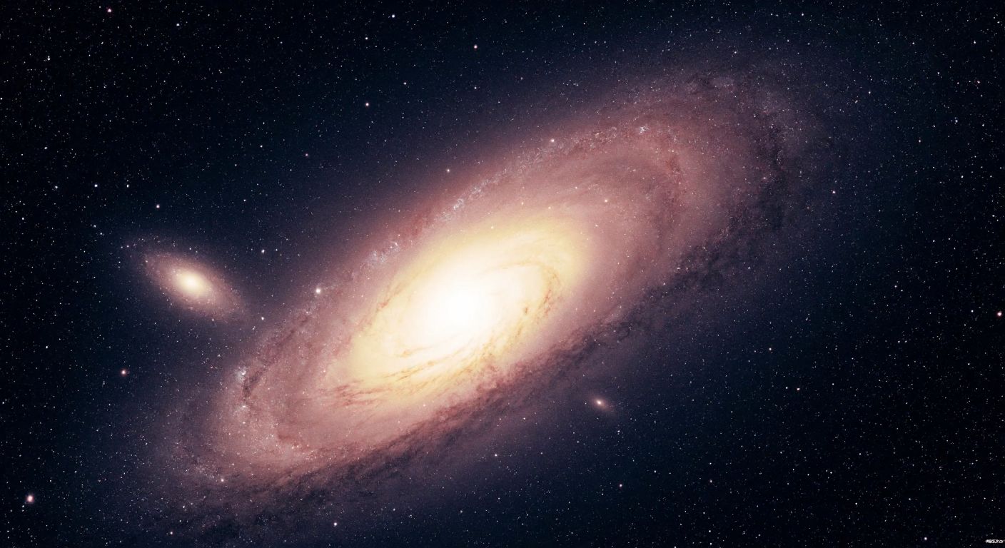A glowing spiral galaxy swirls against a starry night sky, evoking wonder and cosmic beauty.