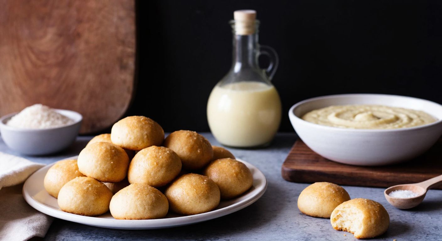 A rustic Turkish kitchen counter with golden-brown pebble-shaped cookies on a ceramic plate, a bowl of smooth dough, and a bottle of liquid oil nearby, evoking warmth and homemade comfort.