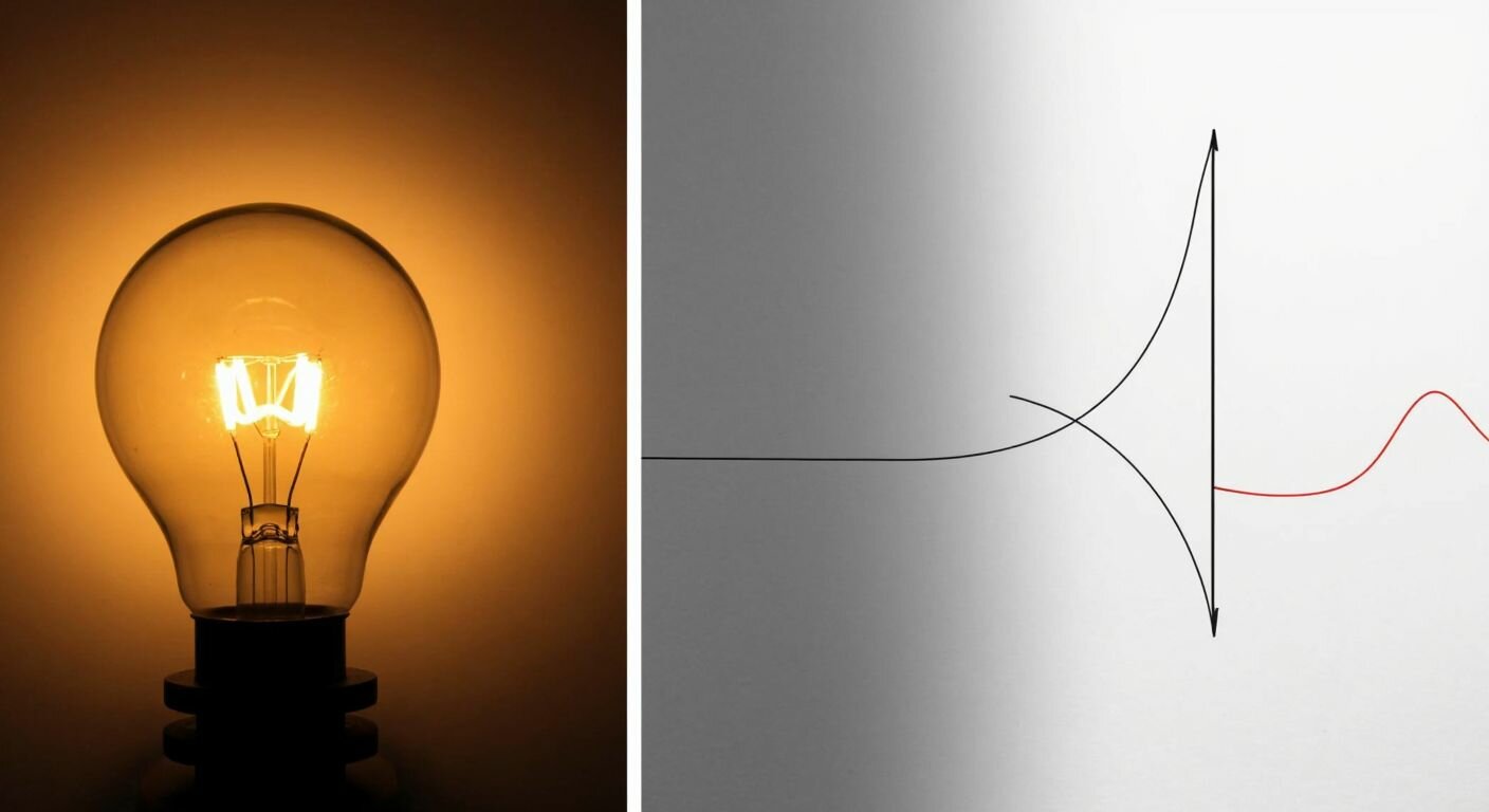 A split image showing a glowing light bulb on one side (representing *Lm*) and a graph with intersecting curves on the other (representing *LM*), set against a neutral background.