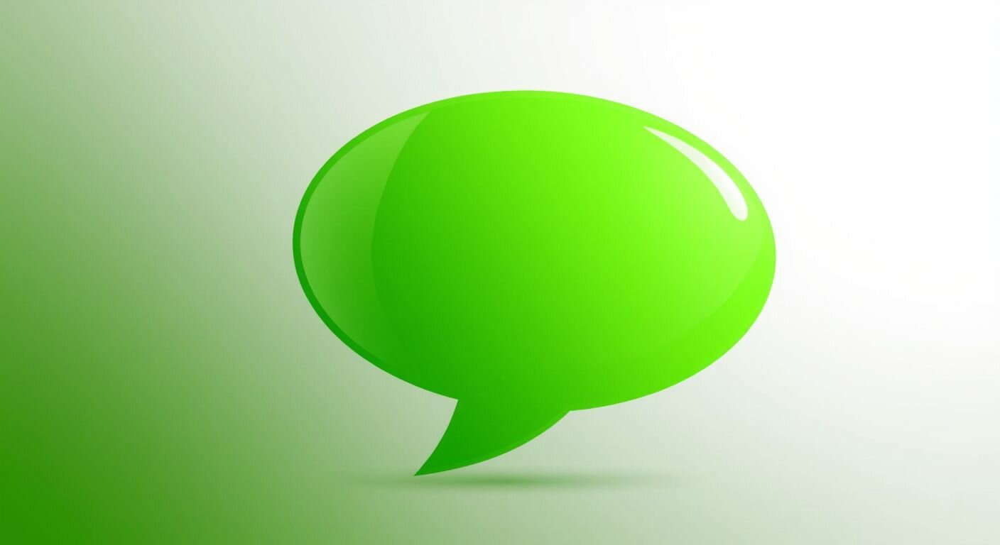 A vibrant green speech bubble floating against a soft white background, symbolizing communication and trust, with subtle light reflections to emphasize freshness and clarity.