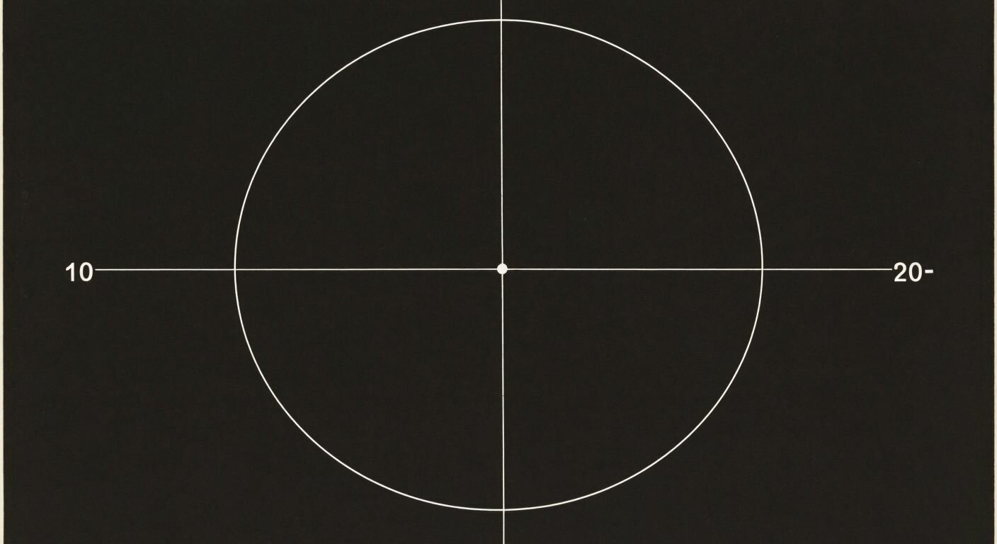 A crisp white circle on a dark background with four bright points marking 0°, 90°, 180°, and 270°, connected by faint radial lines from the center.