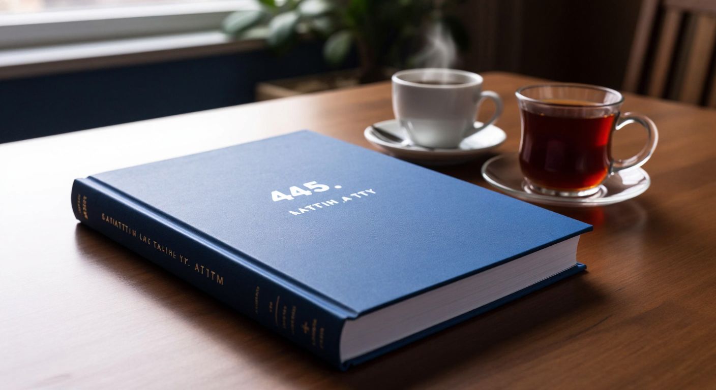 A thick, blue-covered math workbook with "3 4 5 AYT" subtly embossed on the spine, resting on a wooden desk beside a steaming cup of Turkish tea.
