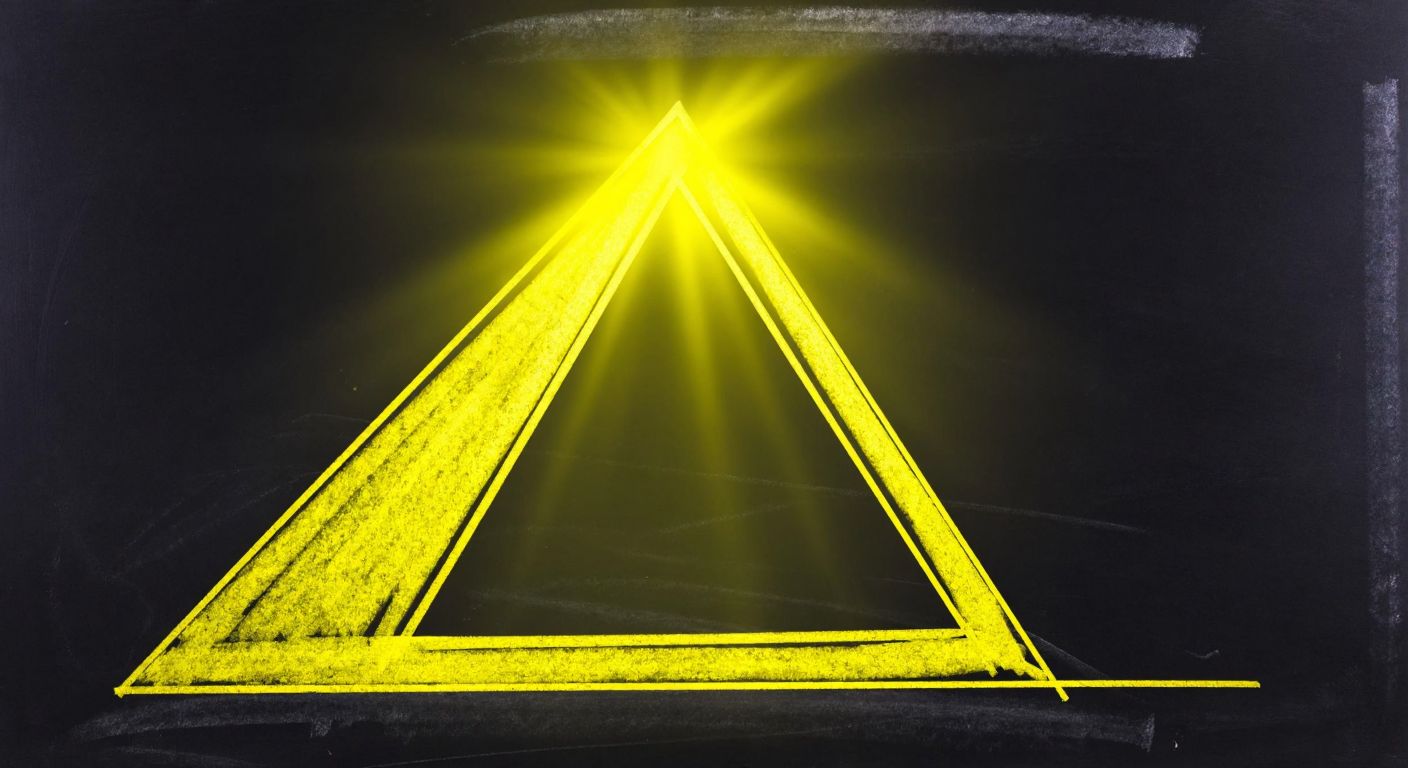 A right triangle drawn on a chalkboard with a bright yellow sunbeam highlighting the hypotenuse and its height, evoking clarity and geometric precision.