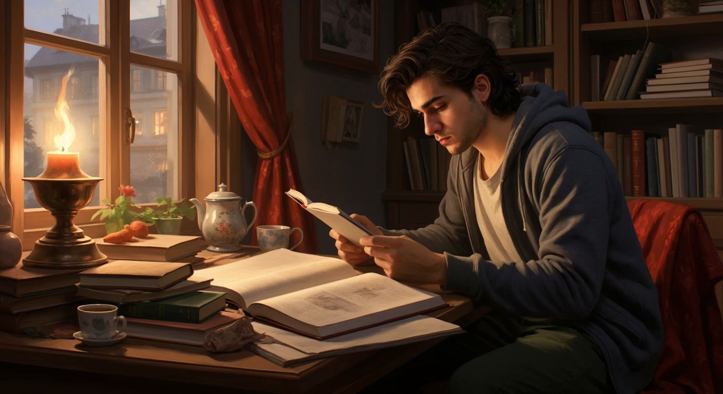 A focused Turkish student in a cozy home study corner, surrounded by open textbooks and a steaming cup of çay, anxiously checking a calendar with May and June pages visible.  

(Note: The calendar is implied by the page turn and seasonal context, not by explicit numbers or labels.)