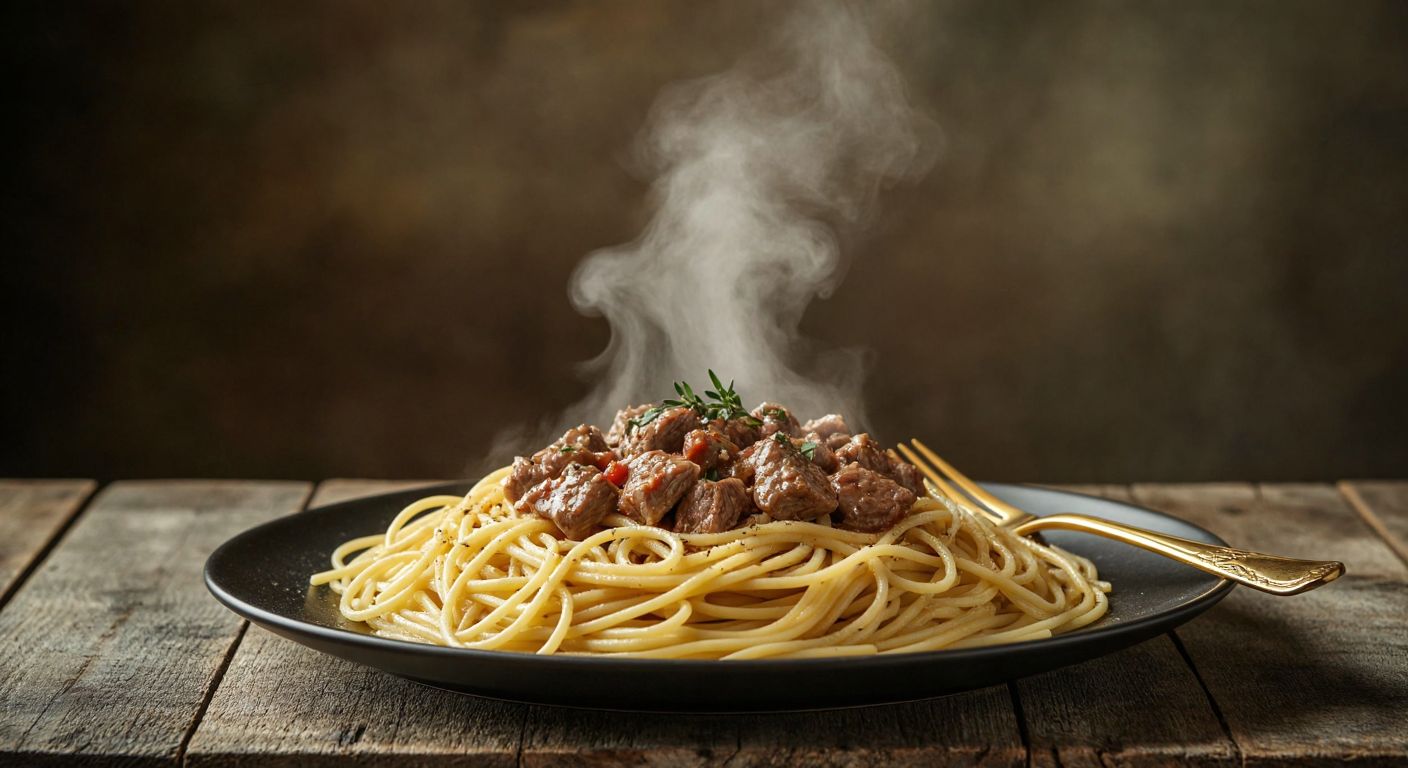 A steaming plate of perfectly cooked al dente pasta with a golden fork resting on the edge, contrasted with a limp, overcooked portion beside it, set on a rustic wooden table in a Turkish kitchen.