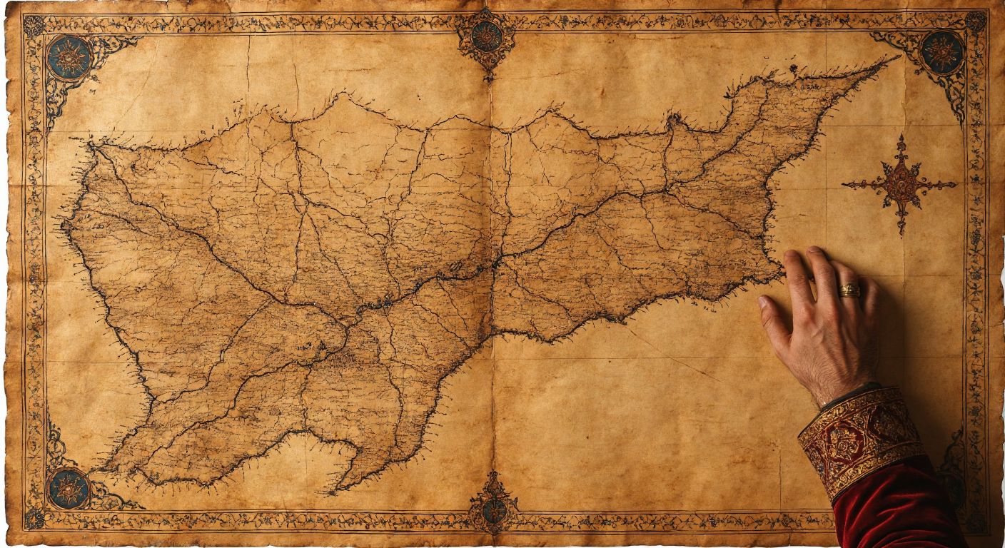 A weathered parchment map of eastern Anatolia, with Hizan marked by a small, faded dot, surrounded by shifting borders represented by delicate ink lines of different eras, while a hand in traditional Ottoman attire traces its path through time.