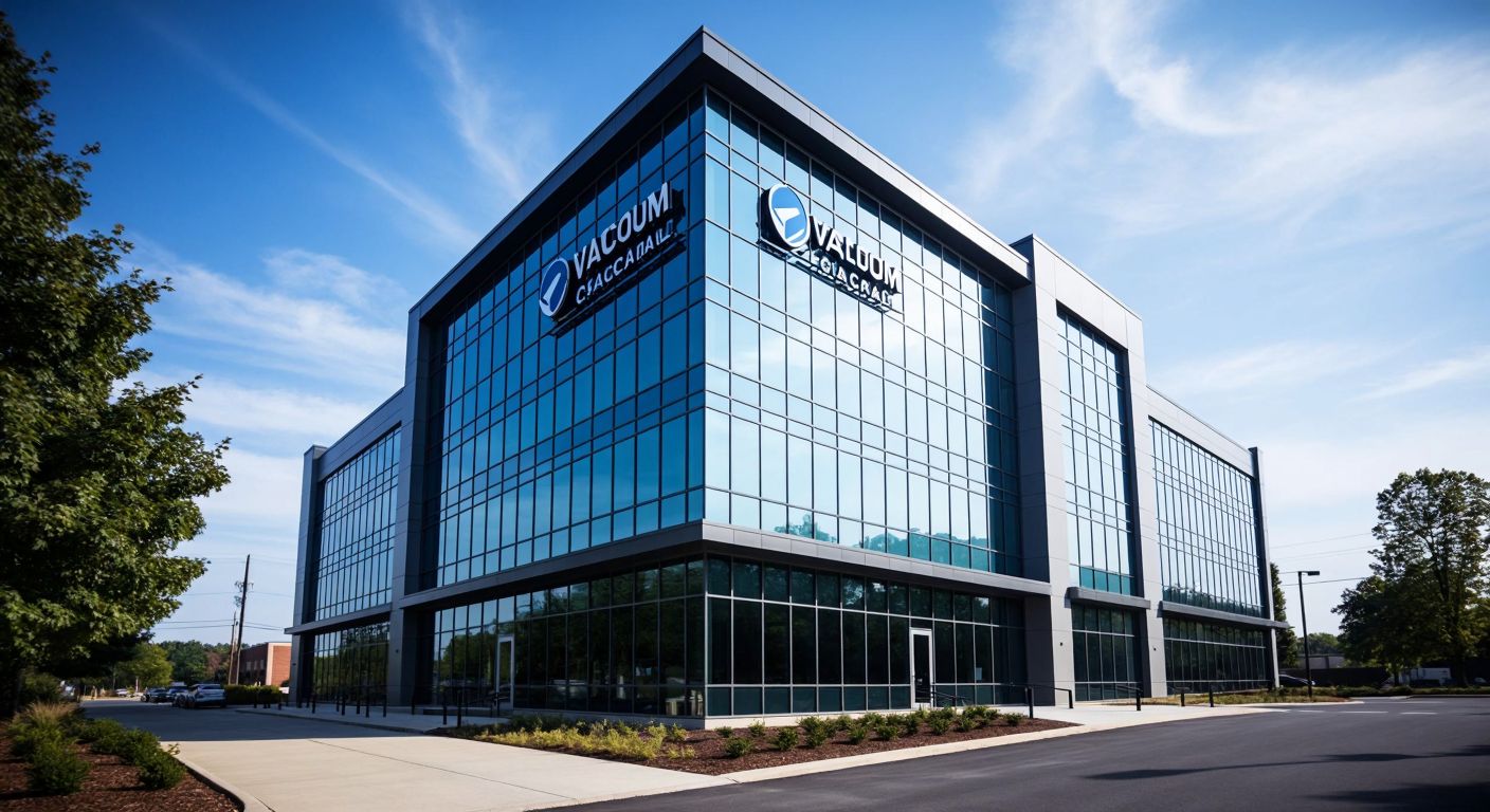 A sleek modern office building in West Columbia with the logos of Tecum Capital and Validor Capital subtly integrated into its glass facade, symbolizing ownership.