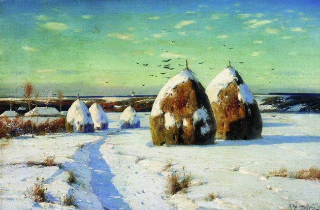 крыжицкий зимний пейзаж со стогами фото
