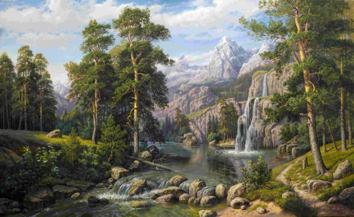 алмазная мозаика горный водопад 40х50 фото