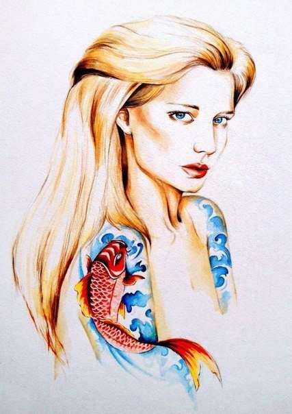 рисунок девушка с карпом фото